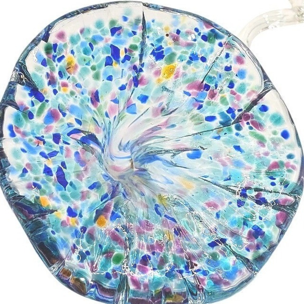 Abstract Hand Blown Art Glass Sculpture Vase Curled Stem Confetti - Picture 6 of 12